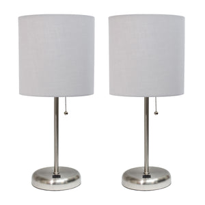 Limelights Stick Lamp With Usb Charging Port And Fabric Shade 2 Pack Set, Gray Lamp Set 