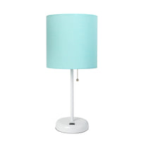 Limelights White Stick Lamp with Usb Charging Port And Fabric Shade, Aqua  Table Lamp