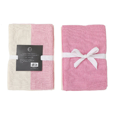 3 Pack Dual Waffle Kitchen Towel Set Blush Kitchen Linen|Paquet de 3 linges à vaisselle rose tendre à motif gaufré double pour la cuisine