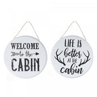 Round Metal Wall Sign Cabin - Set of 2