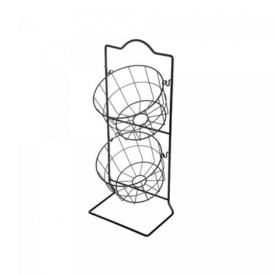 2 Tier Round Metal Grid Fruit Basket Stand Black Kitchen Storage|Présentoir de rangement noir à 2 niveaux avec corbeilles de fruits rondes en grillage en métal pour la cuisine