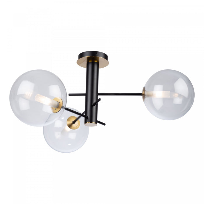 Aurelia Matte Black & Brass 3-Light Semi-Flush Mount