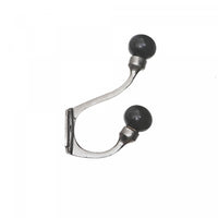 Iron Hook with Ceramic Black Knob Nickel - Set of 4 Hooks