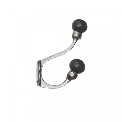 Iron Hook with Ceramic Black Knob Nickel - Set of 4 Hooks|Crochet en fer de couleur nickel avec bouton noir en céramique - ensemble de 4 crochets