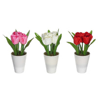 Artificial Tulips in White Plastic Pot - Set of 3 Artificial Flower