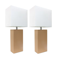 Elegant Designs 2 Pack Modern Leather Table Lamps with White Fabric Shades, Beige Lamp Set