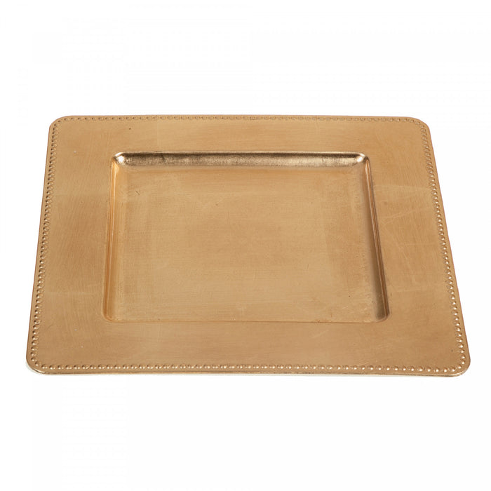 Charger Plate Square Beaded Gold 13 x 13 - Set of 2 Dinnerware