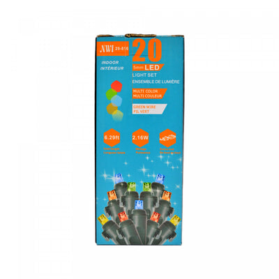 20 Lt 5mm LED Indoor Light Set Multi Bulbs - Set of 2 Christmas Lights|Jeu de 20 lumières à DEL de 5 mm pour l’intérieur avec ampoules multicolores - ensemble de 2 jeux de lumières de Noël