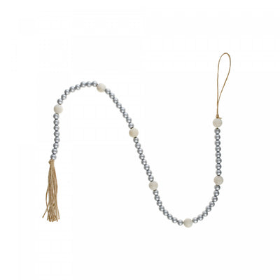 Dual Wood Bead Garland Silver Christmas Ornaments|Guirlande de Noël argentée double avec perles en bois