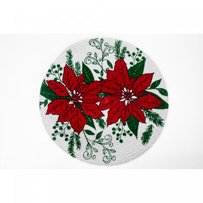 Printed Cotton Rope Placemat Double Poinsettia - Set of 12|Napperon en corde de coton imprimé de deux poinsettias - ensemble de 12