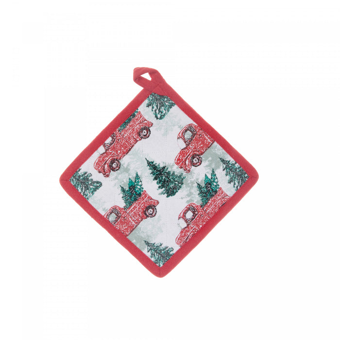 Cotton Potholder Red Truck with Tree - Set of 6 Kitchen Linen