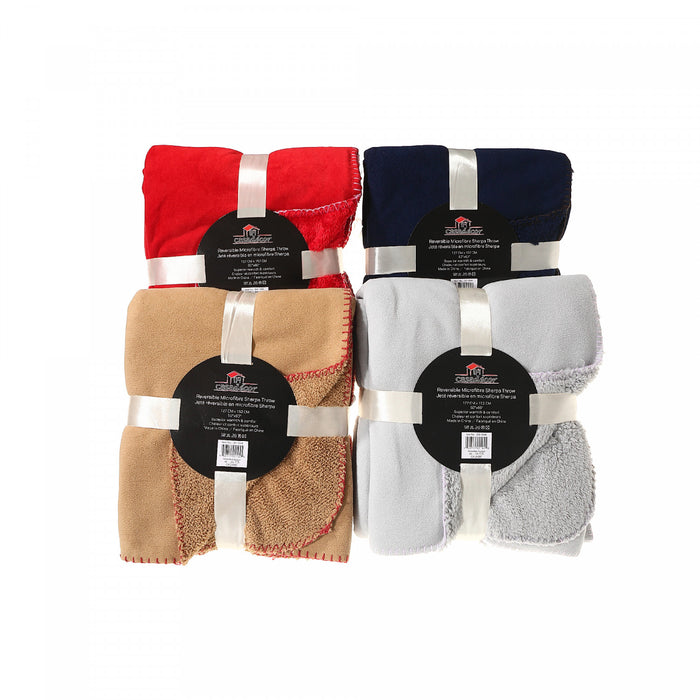 Reversible Microfibre Sherpa Throw 50 x 60 - Set of 4