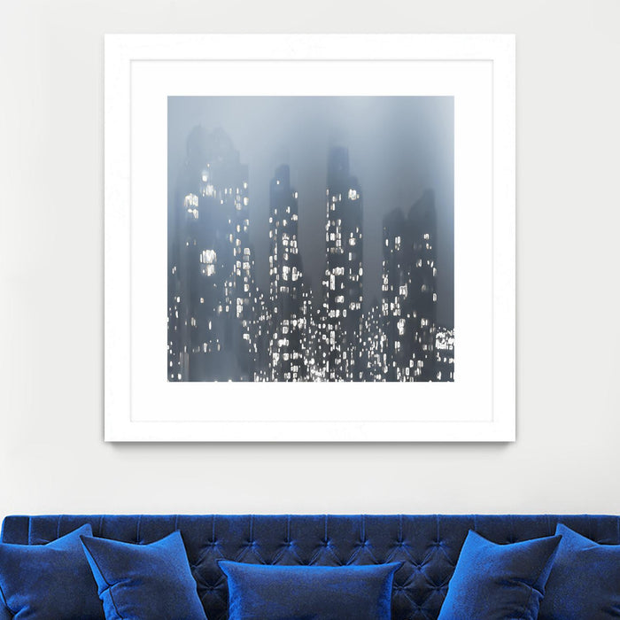 \"Dark City\" Matted and Framed White 30x30 Wall Art