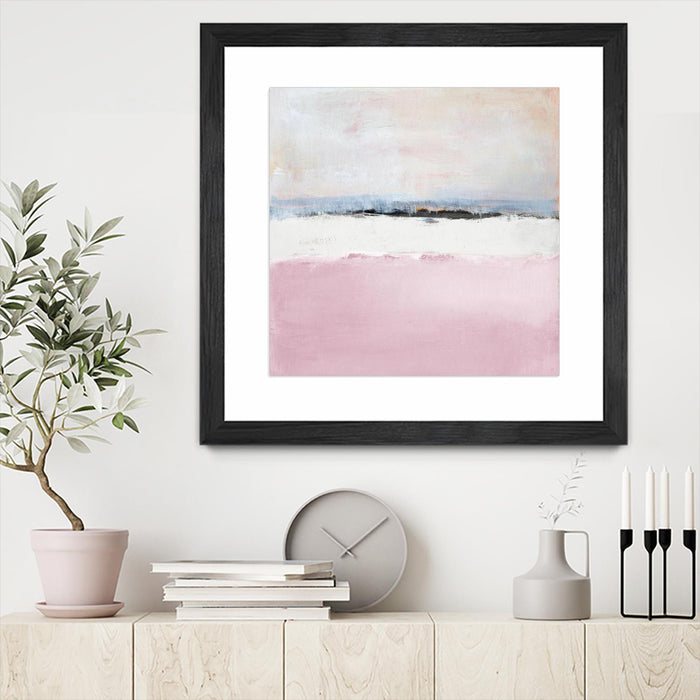 \"Pink Sea Abstract\" Matted and Framed Black 36x36 Wall Art