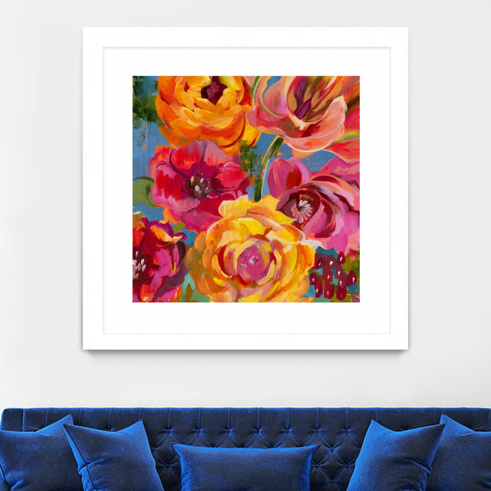 \"Spring Bouquet V32\" Matted and Framed White 36x36 Wall Art