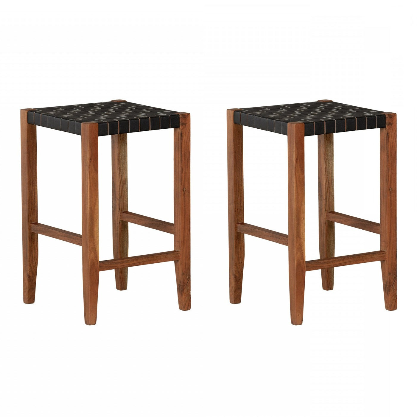 Balka Woven Leather Black Counter Height Stool Set Of 2 The Brick