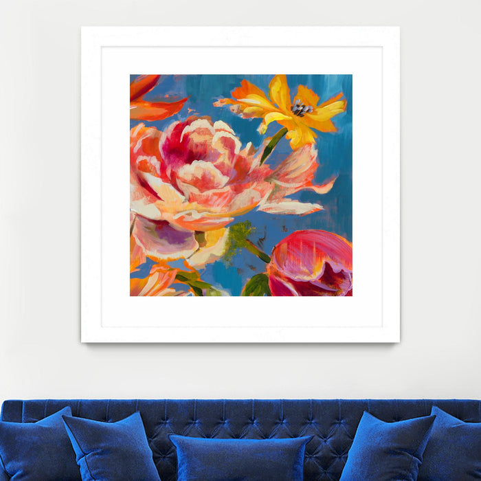 \"Spring Bouquet V31\" Matted and Framed White 36x36 Wall Art