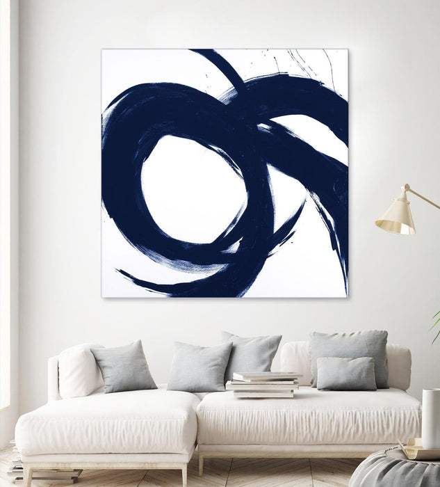 \"Navy Circular Strokes Ii\" Giant Art 54x54 Wall Art