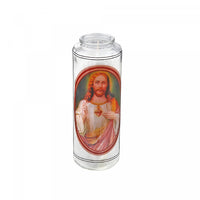 Religious Candle White Jesus Emblem - Set of 2