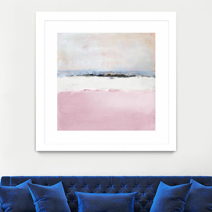\"Pink Sea Abstract\" Matted and Framed White 30x30 Wall Art