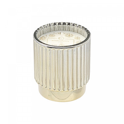 4.6oz Ribbed Gold Electroplated Scented Candle Winter Berry - Set of 2|Bougie parfumée côtelée électroplaquée or de 4,6 oz à arôme de baie d’hiver - ensemble de 2