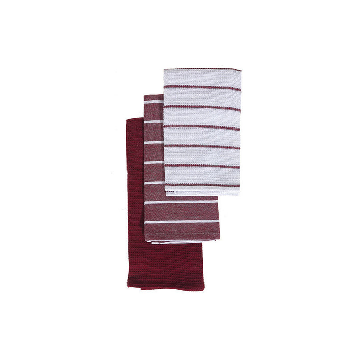 3 Pack Kitchen Towel Set Burgundy Striped Kitchen Linen