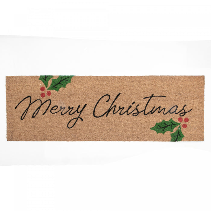Coir Door Mat Hollies Merry Christmas 16 x 48 Floormat