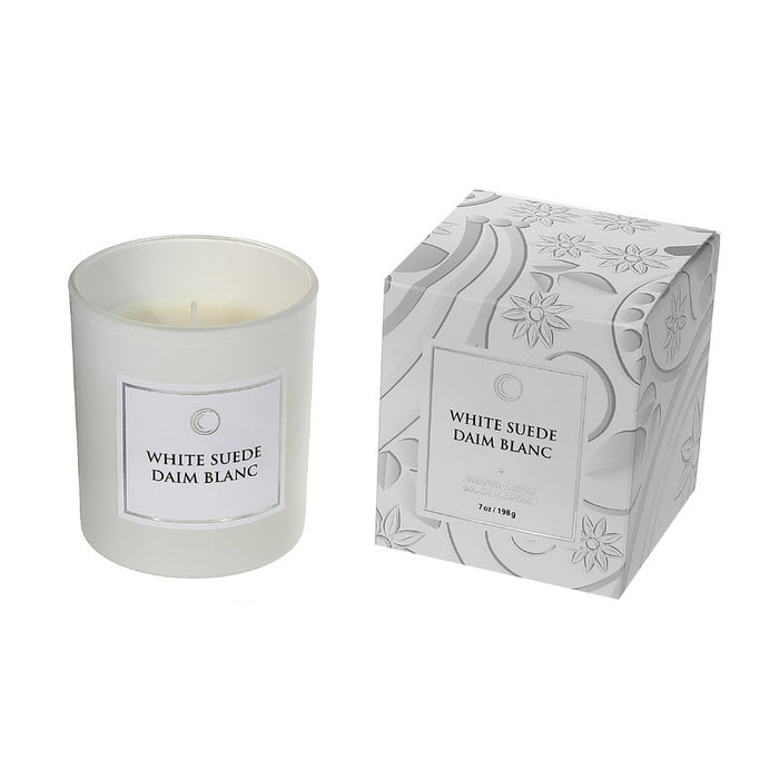 7 Oz Luxe Scented Candle in Gift Box White Suede - Set of 2