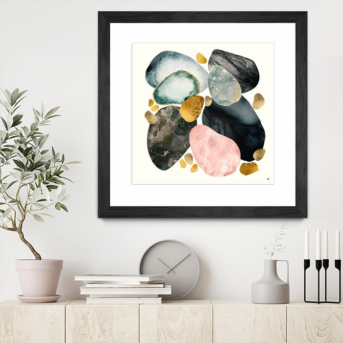 \"Pebble Abstract\" Matted and Framed Black 30x30 Wall Art