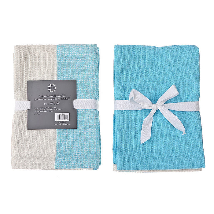3 Pack Dual Waffle Kitchen Towel Set Sky Kitchen Linen