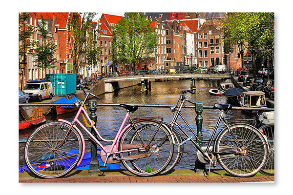 Amsterdam, Canals  Bikes 28x42 Wall Art Fabric Panel Without Frame