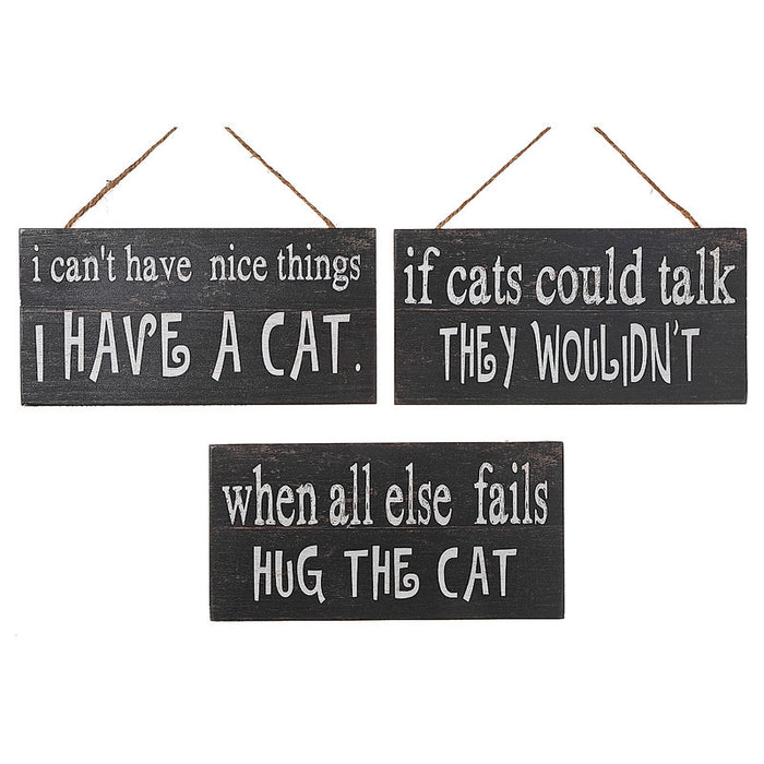 MDF Wall Signs Cat Humor - Set of 3 Wall Decor