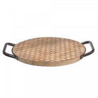 Mango Wood Honeycomb Round Tray with Handles Dinnerware