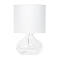Simple Designs Glass Raindrop Table Lamp with Fabric Shade, Clear with White Shade