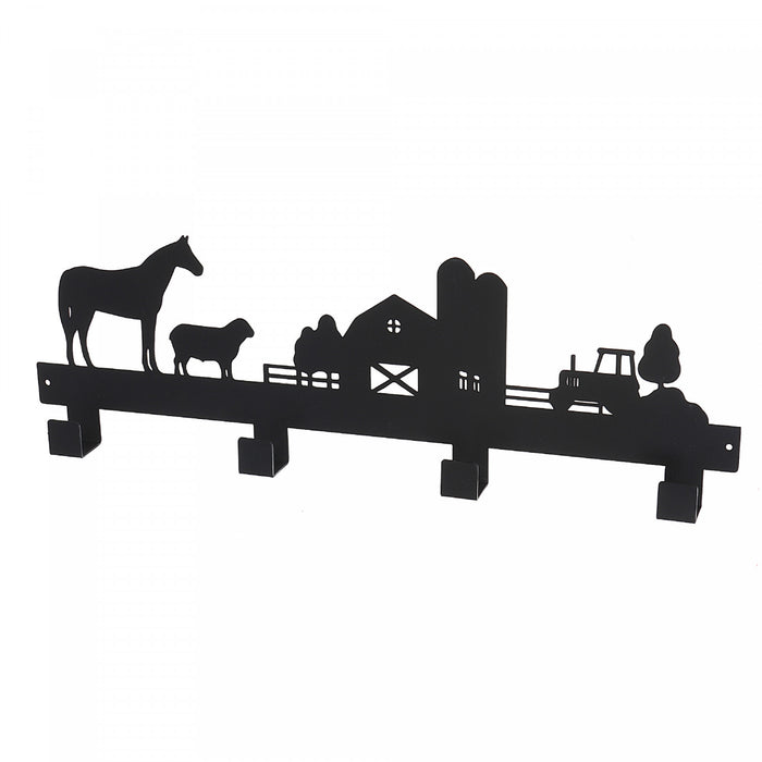 Metal Black 4 Hook Coat Hanger Farm Life Hooks