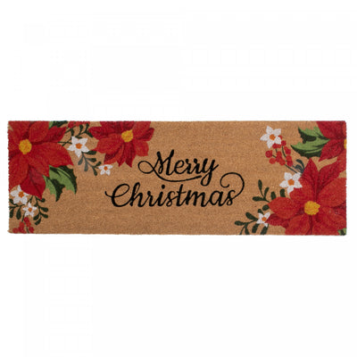 Coir Door Mat Poinsettia Merry Christmas 16 x 48 Floormat|Paillasson 16 x 48 en fibre de coco orné de poinsettias et « Merry Christmas »