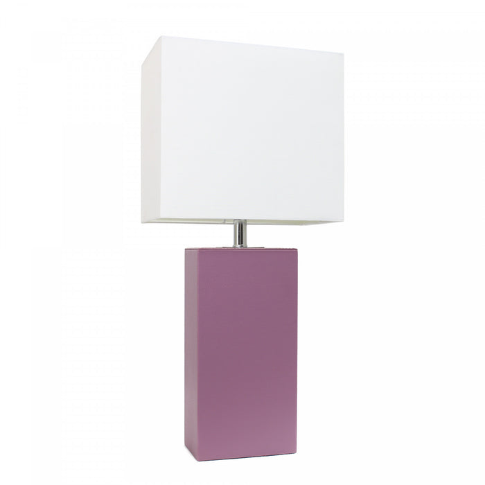 Elegant Designs Modern Leather Table Lamp with White Fabric Shade - Purple