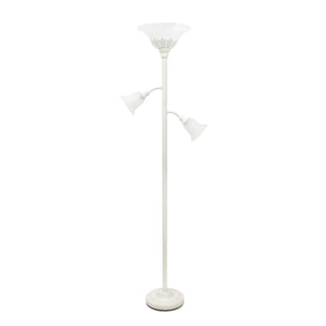 Elegant Designs 3 Light Floor Lamp with Scalloped Glass Shades, White
