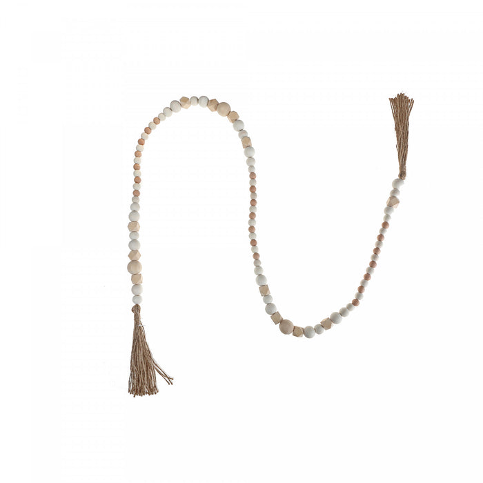Wood Natural Beaded Garland with Tassels