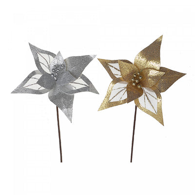 Transparent Border Glitter Poinsettia Pick - Set of 6|Décoration florale de poinsettia transparent et à paillettes avec bordure - ensemble de 6