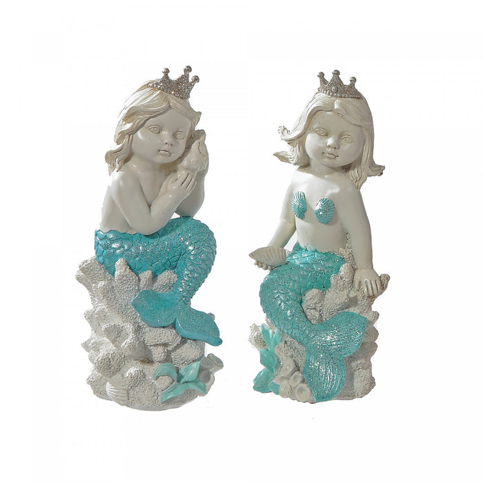 Polyresin Mermaid Sitting on Coral Figurine 