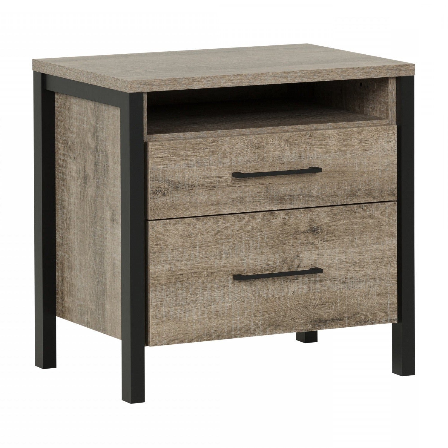 Munich 2Drawer Nightstand Weathered Oak and Matte Black The Brick