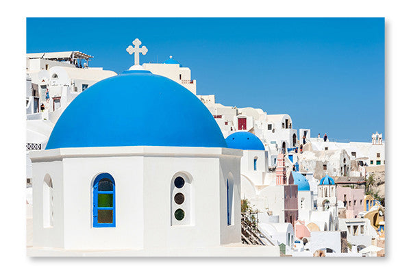 Blue Domes in Oia - Santorini 28x42 Wall Art Fabric Panel Without Frame