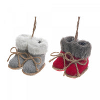 Fuzzy Knitted Boots Ornaments - Set of 2 Christmas Ornaments