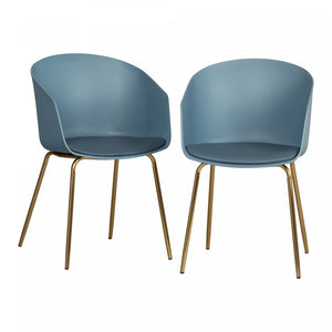 Flam 2-Piece Dining Chairs with Metal Legs - Blue/Gold 