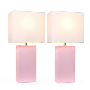 Elegant Designs 2 Pack Modern Leather Table Lamps with White Fabric Shades, Blush Pink Lamp Set