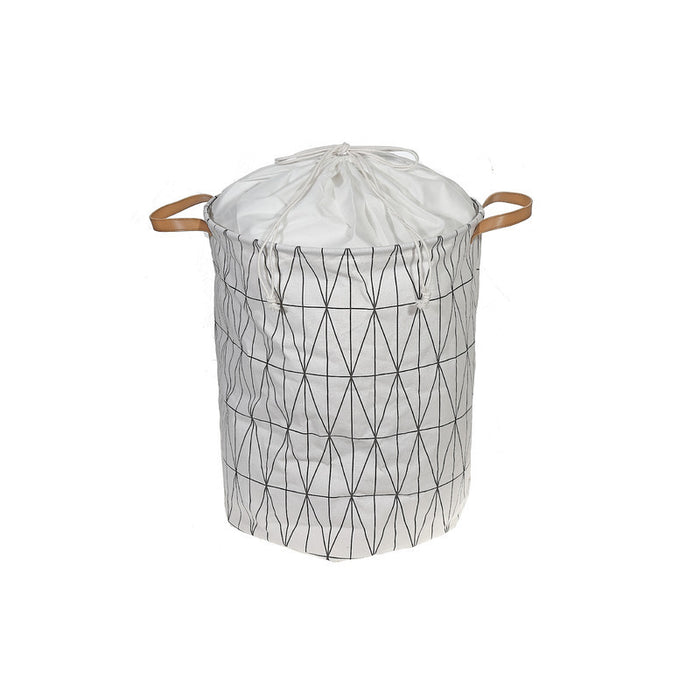 Round Fabric Hamper with Handle White Diamond