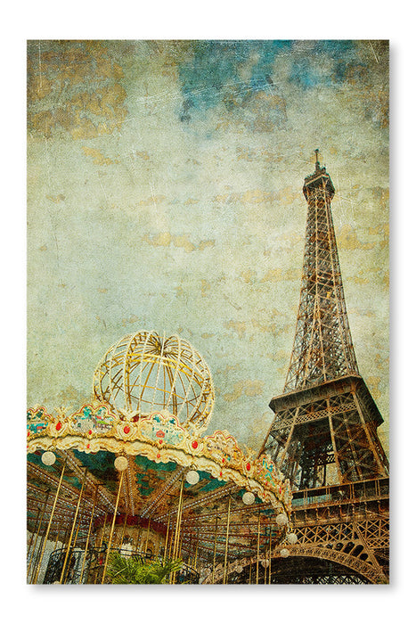 Vintage Image Of Eiffel Tower 16x24 Wall Art Frame And Fabric Panel
