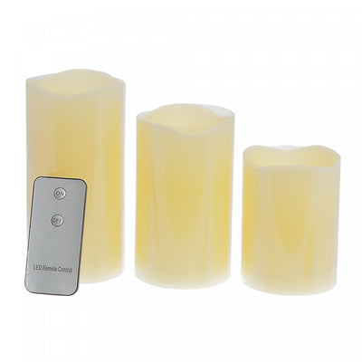 LED 3 Pc Wave Top Unscented Ivory Gift Set with Remote Candle|Ensemble cadeau de 3 chandelles à DEL non parfumée ivoire à rebord inégal avec télécommande