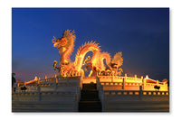 Chinese Dragon Statue At Twilight Time 24x36 Wall Art Fabric Panel Without Frame